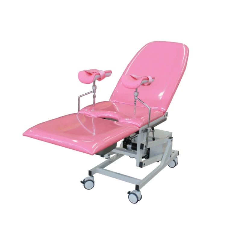 Portable-Electric-Examination-Table-Gynecology-Urology-Anorectal-Footrest-Auxiliary-Table Portable electric examination table with adjustable height, back section, seat section, and removable auxiliary table for gynecology, urology, anorectal, and mirror inspection procedures.