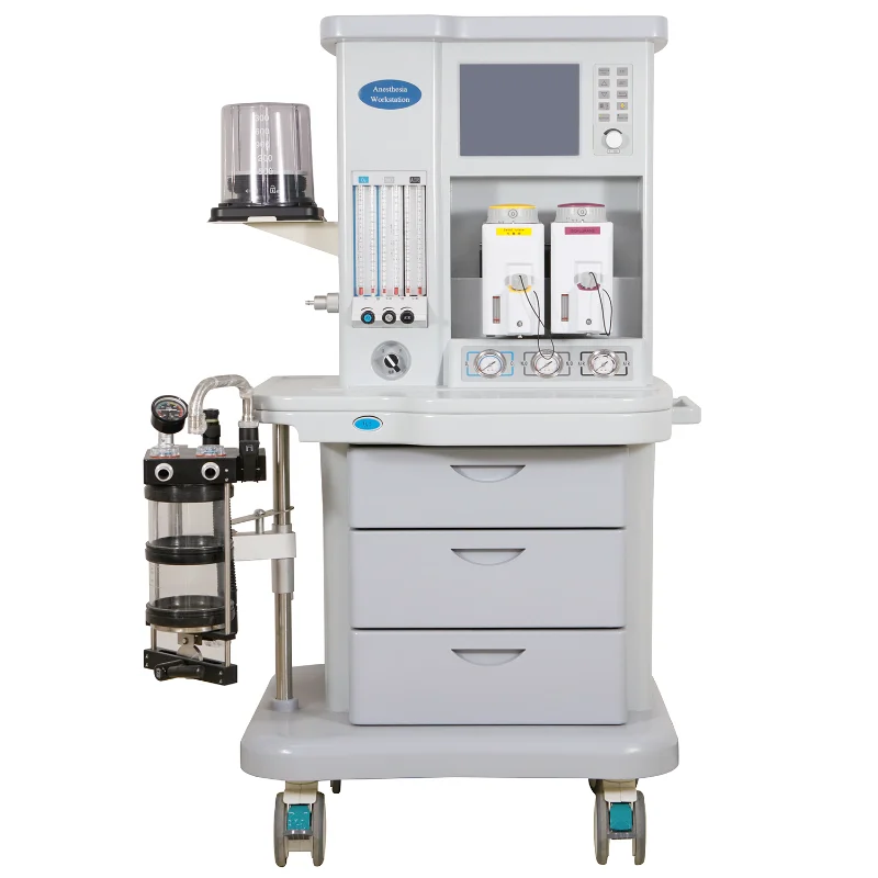hospital-anaesthesia-workstation-with-ventilator-drawers Anaesthesia Machine featuring a 10.4" TFT display, built-in ventilator, and three storage drawers