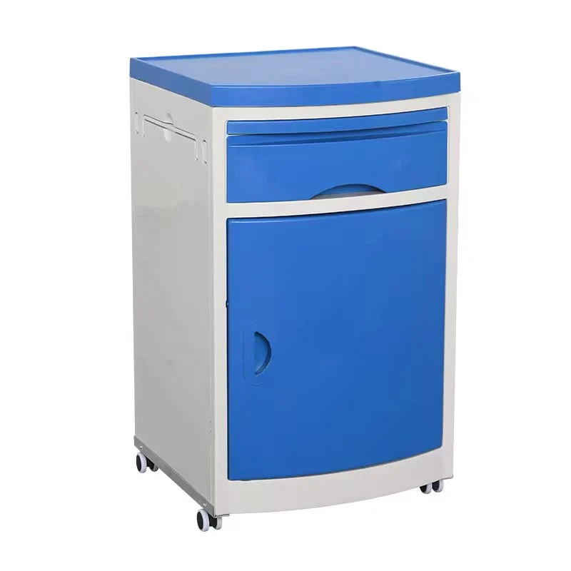 ABS-Medical-Bedside-Cabinet-Antibacterial-Mobile-Storage-Locker ABS medical bedside cabinet with 3 drawers, locking casters, and antibacterial surface for hospital patient room storage