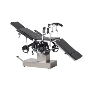 Basic manual hydraulic operating table with side handles and steel spray top