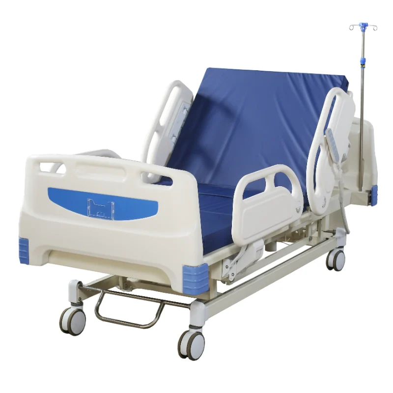 electric-ICU-hospital-bed-five-functions-medical-equipment Electric ICU hospital bed with 5 functions: backrest elevation, leg rest adjustment, CPR release, tilting, height control