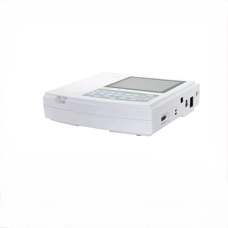 hospital-ecg-examination-with-printout Nurse performing ECG test with 12-lead machine printing patient report